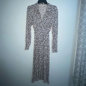 Ann Taylor LOFT grey leopard print midi dress 8